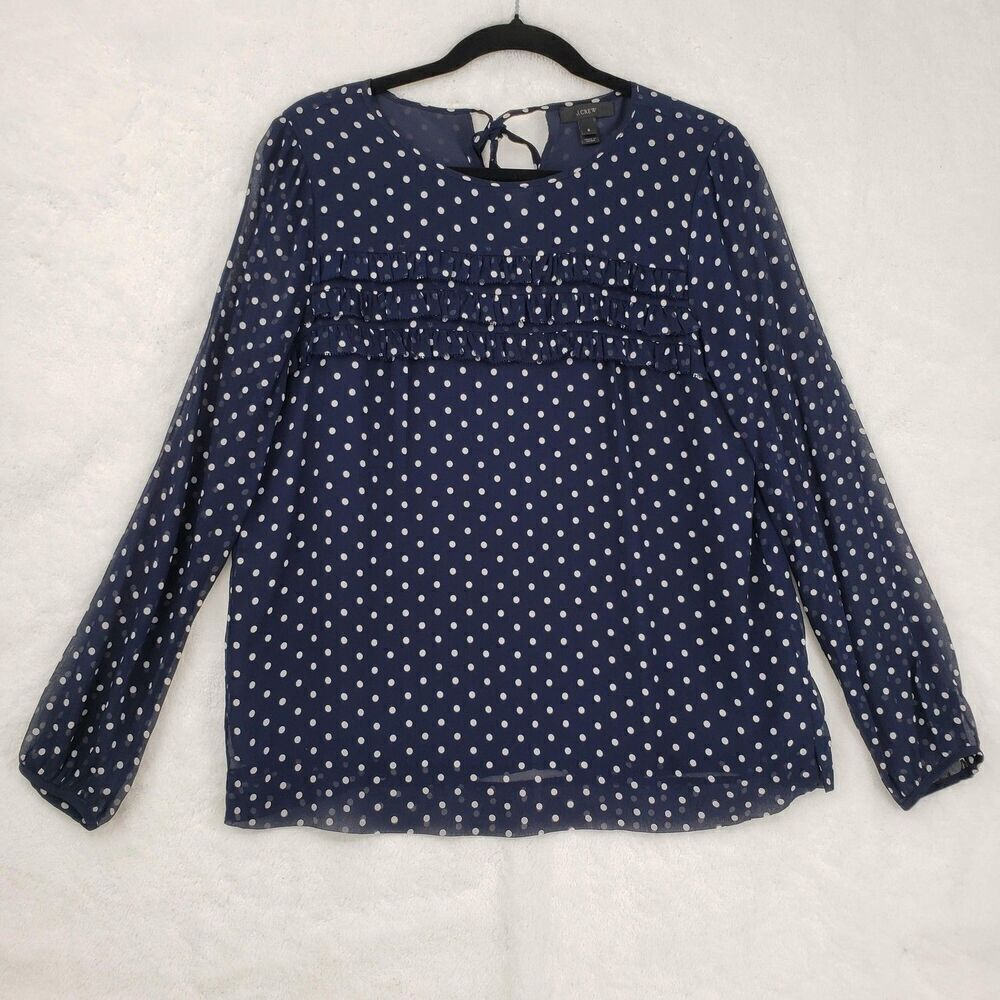 J Crew Shirt Womens 6 Silk Polka Dot Ruffle Long Sleeve F4736 Top